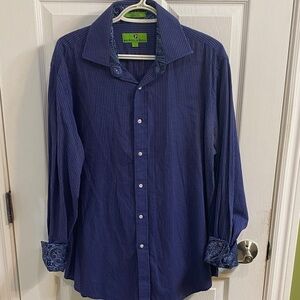 Bristol & Bull Blue Grey Paisley Flip Cuff Men’s Dress Shirt Size Large Office